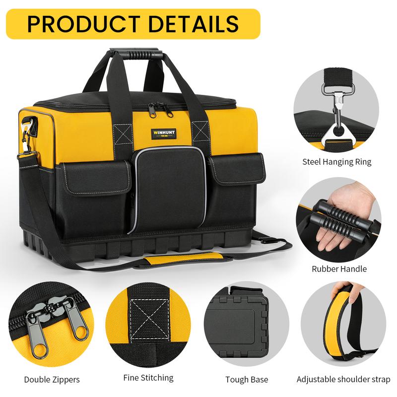 Tool Bag, 20-inch Tool Organisers, 600 Denier Large Tool Bag for Home DIY & Equipment Storage, Yellow and Black