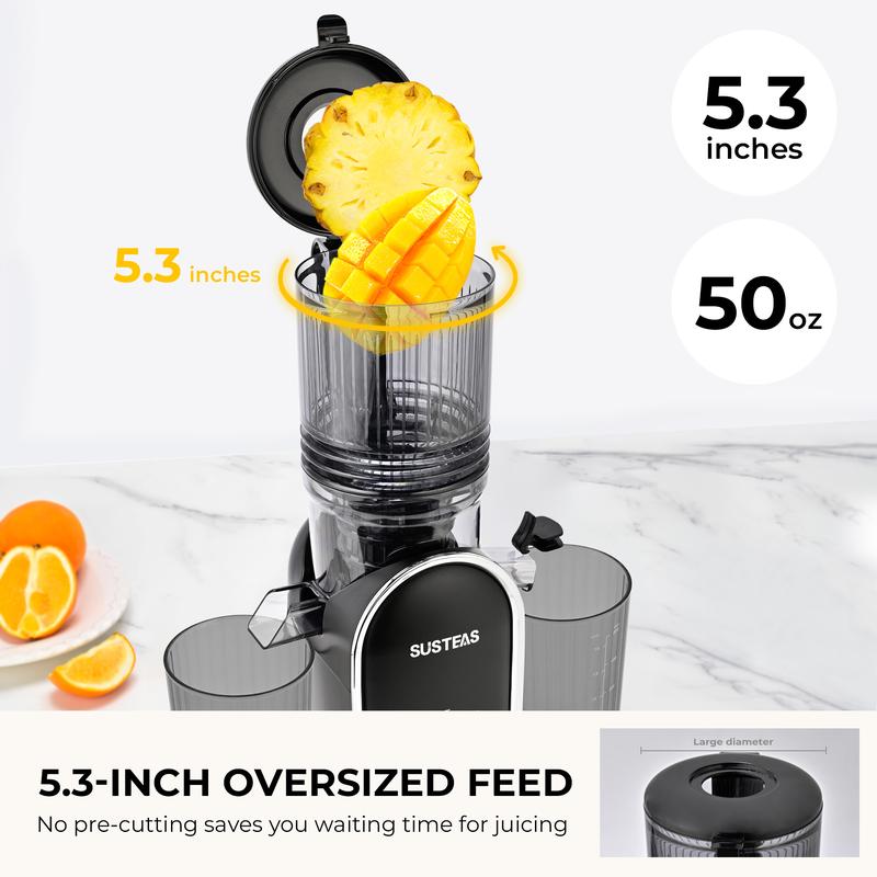 Cold Press Juicer, 5.3 Inch Large Feed Opening, Slow Masticator Chute, For Whole Vegetables and Fruits, High Yield, Easy to Clean Springtok Steel