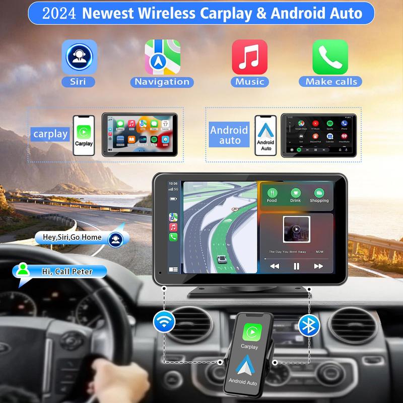 2025 Upgraded Wireless Carplay Stereo with Suction Mount, Rear Camera, Seamless Mirrorlink, Supports Landscape & Portrait Modes TikTokShopBlackFriday