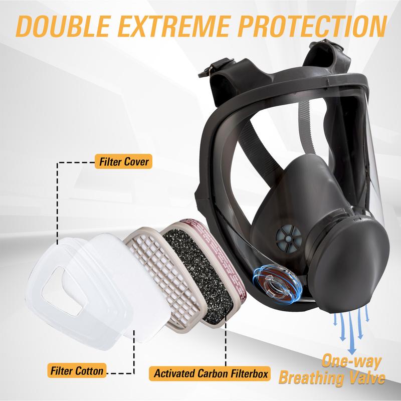 Reusable Respirators Pomerol Reusable Full Face Mask with Filter Cartridge - 17 /15 in 1 Multi-Function Dual Filter Cartridge Anti-Virus, Anti-Dust Pro Safety Protection Gas Mask for Painting, Carpentry, Construction,Grinding, Garage Security Protection