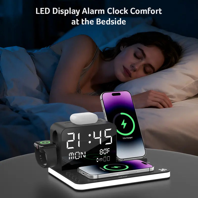 7 in 1 Wireless Charging Station with LED Night Light, Bluetooth Time Sync Clock & Temperature Display, USB-A & USB-C Ports – Compatible with iPhone, Android, Apple Watch & AirPods, Perfect Christmas & New Year Gift – TikTokShopBlackFriday