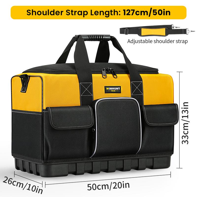 Tool Bag, 20-inch Tool Organisers, 600 Denier Large Tool Bag for Home DIY & Equipment Storage, Yellow and Black