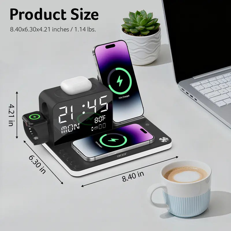 7 in 1 Wireless Charging Station with LED Night Light, Bluetooth Time Sync Clock & Temperature Display, USB-A & USB-C Ports – Compatible with iPhone, Android, Apple Watch & AirPods, Perfect Christmas & New Year Gift – TikTokShopBlackFriday