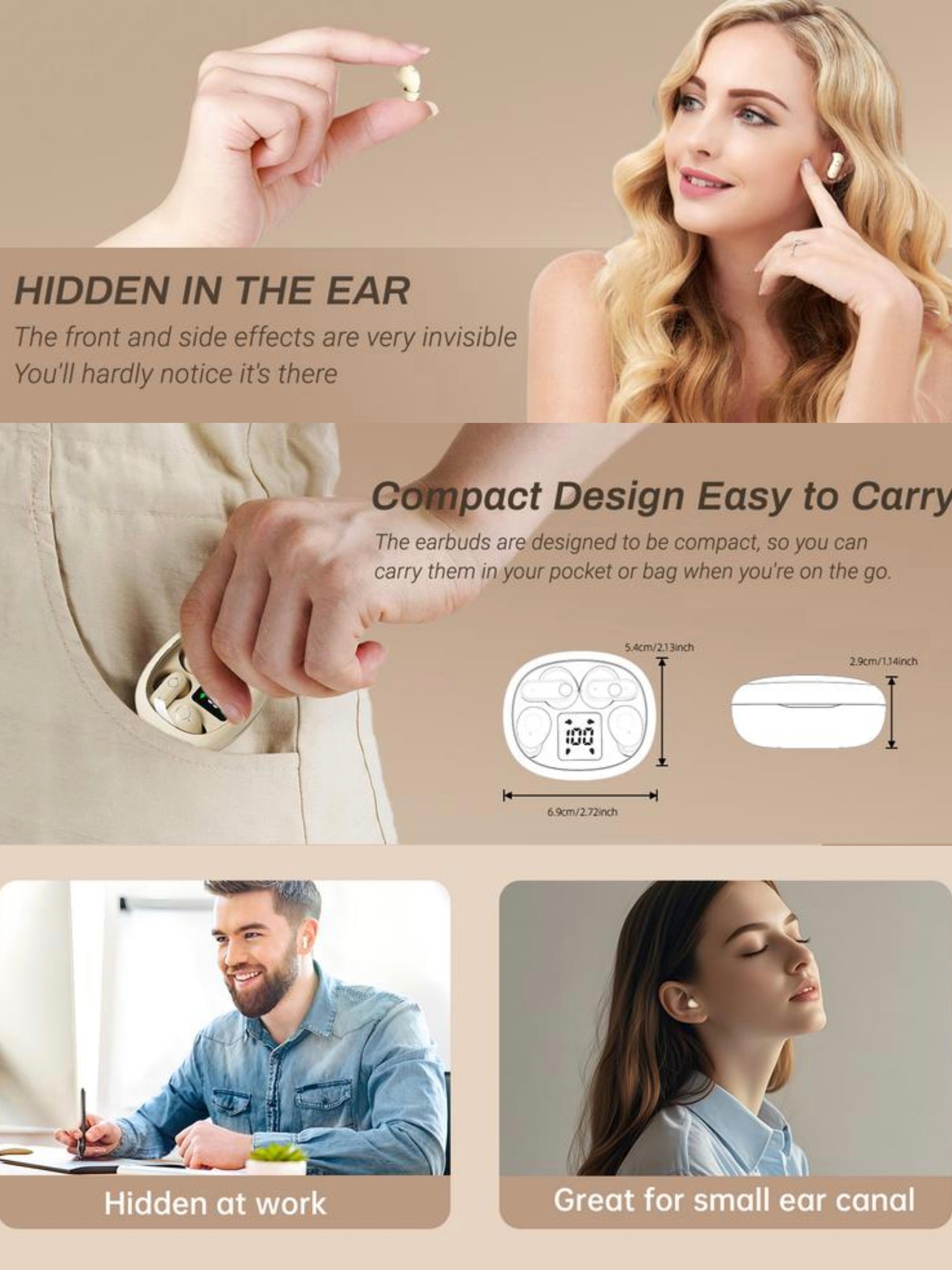 Wireless Bluetooth Headphones，Tiny Size Invisible Earbuds，Waterproof Headsets，With Mic，Sleep and Sports Earphones Set, 2 Pairs, Mini and Short Handle Design，for Work Sport Sleeping