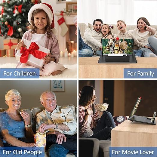 12" Screen Magnifier,3D HD Mobile Phone Magnifier Projector Screen Enlarger for Movies, Videos, and Gaming,Foldable Cell Phone Stand with Screen Amplifier,Supports All Smartphones (Black, 12inch) Folding Protection Cellphone Protector