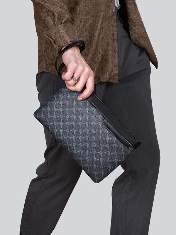 Men's Business All Over Print Zipper Clutch, Fashionable Pu Leather Envelope Clutch for Work & Daily Used, Casual Trendy Versatile High-quality Daily Commuting Bag, Girl Fashionable Shopping Bag
