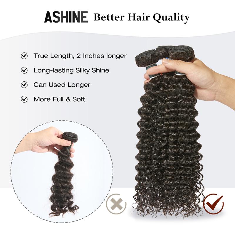 Ashine Vacation Hair 10A Brazilian Virgin 100% Human Hair Deep Wave Deep Curly Bundles Sew In Quick Weave Ponytail Closure Extensions One-directional Cuticles-sleek, Tangle-resistant, and Re-wearable 12-30 Inches Afro Kinky Bulk