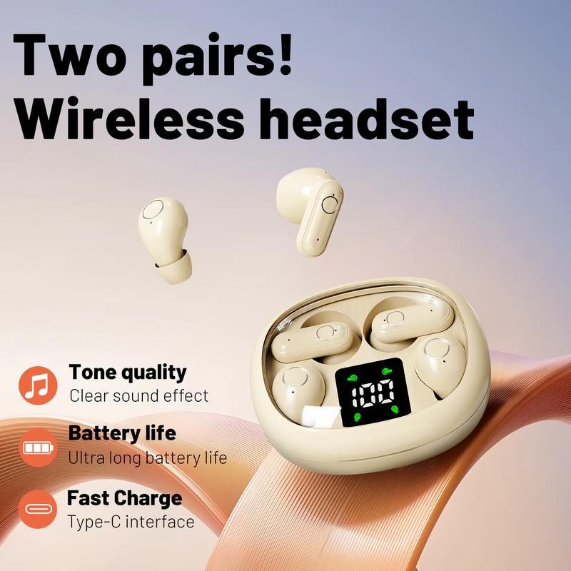 Wireless Bluetooth Headphones，Tiny Size Invisible Earbuds，Waterproof Headsets，With Mic，Sleep and Sports Earphones Set, 2 Pairs, Mini and Short Handle Design，for Work Sport Sleeping