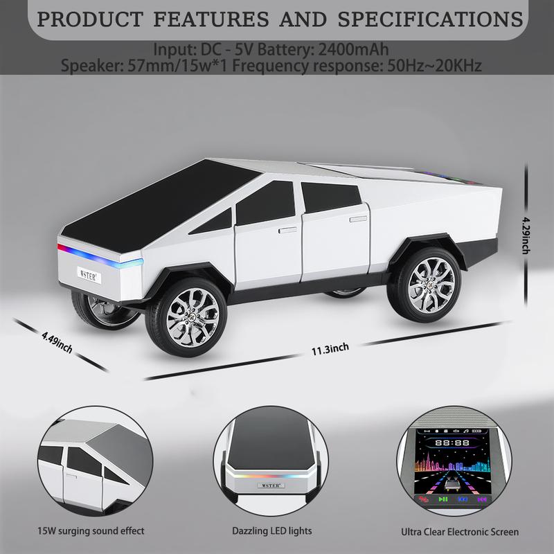 Pickup Truck Model Bluetooth Speaker Rechargeable with USB TF Card AUX FM Radio TWS Pairing for Indoor Outdoor Party Birthday Gift Stereo Cybertruck Portable Audio Connection Smartphone Wireless Classic Car Style Design Vintage