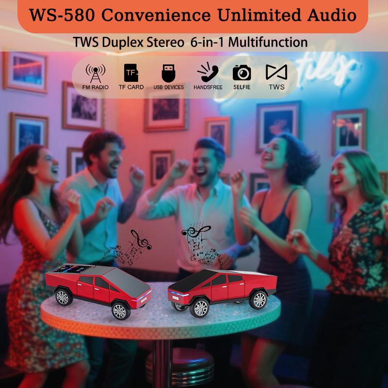 Pickup Truck Model Bluetooth Speaker Rechargeable with USB TF Card AUX FM Radio TWS Pairing for Indoor Outdoor Party Birthday Gift Stereo Cybertruck Portable Audio Connection Smartphone Wireless Classic Car Style Design Vintage