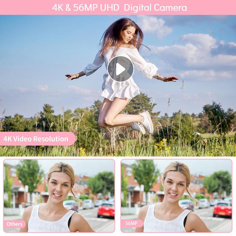 GLOBAL PICK 4K Digital Camera with 180° Flip Screen, 16X Digital Zoom Vlogging Camera, Autofocus Camera, Including Wide Angle & Macro Lens, 32GB TF Card, Ideal Gift Choice, Photographic Kit