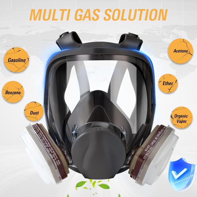Reusable Respirators Pomerol Reusable Full Face Mask with Filter Cartridge - 17 /15 in 1 Multi-Function Dual Filter Cartridge Anti-Virus, Anti-Dust Pro Safety Protection Gas Mask for Painting, Carpentry, Construction,Grinding, Garage Security Protection