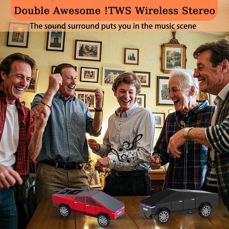 Pickup Truck Model Bluetooth Speaker Rechargeable with USB TF Card AUX FM Radio TWS Pairing for Indoor Outdoor Party Birthday Gift Stereo Cybertruck Portable Audio Connection Smartphone Wireless Classic Car Style Design Vintage