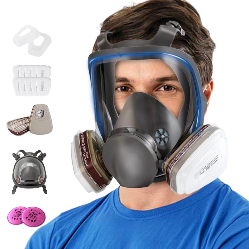 Reusable Respirators Pomerol Reusable Full Face Mask with Filter Cartridge - 17 /15 in 1 Multi-Function Dual Filter Cartridge Anti-Virus, Anti-Dust Pro Safety Protection Gas Mask for Painting, Carpentry, Construction,Grinding, Garage Security Protection