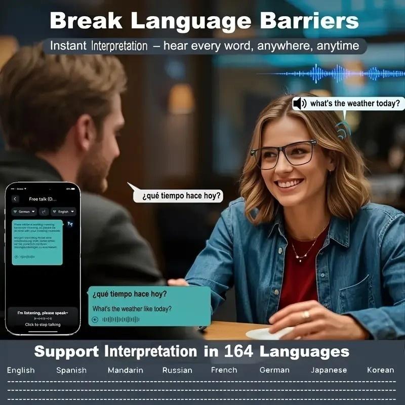 AI Smart Interpretation Glasses - 160 Languages Real-Time Translation | Built-in Chat GPT, HD Voice Calls & HIFI Music | Hands-Free Mic & Speaker | Color-Changing Lenses | Unisex for Daily Use, Sports & Fitness, Riding, Driving, Travel, Work, Study & More
