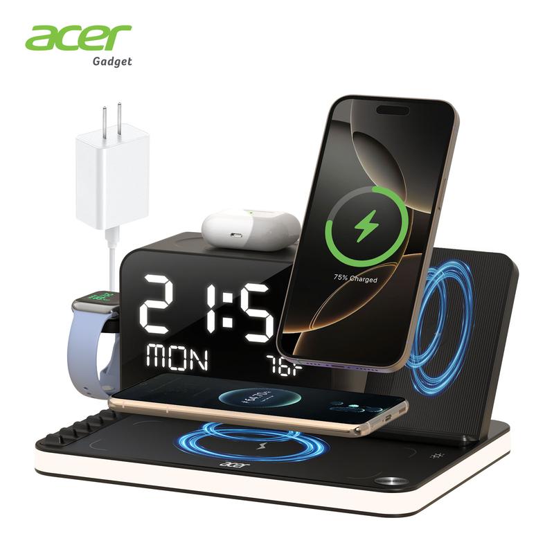 7 in 1 Wireless Charging Station with LED Night Light, Bluetooth Time Sync Clock & Temperature Display, USB-A & USB-C Ports – Compatible with iPhone, Android, Apple Watch & AirPods, Perfect Christmas & New Year Gift – TikTokShopBlackFriday