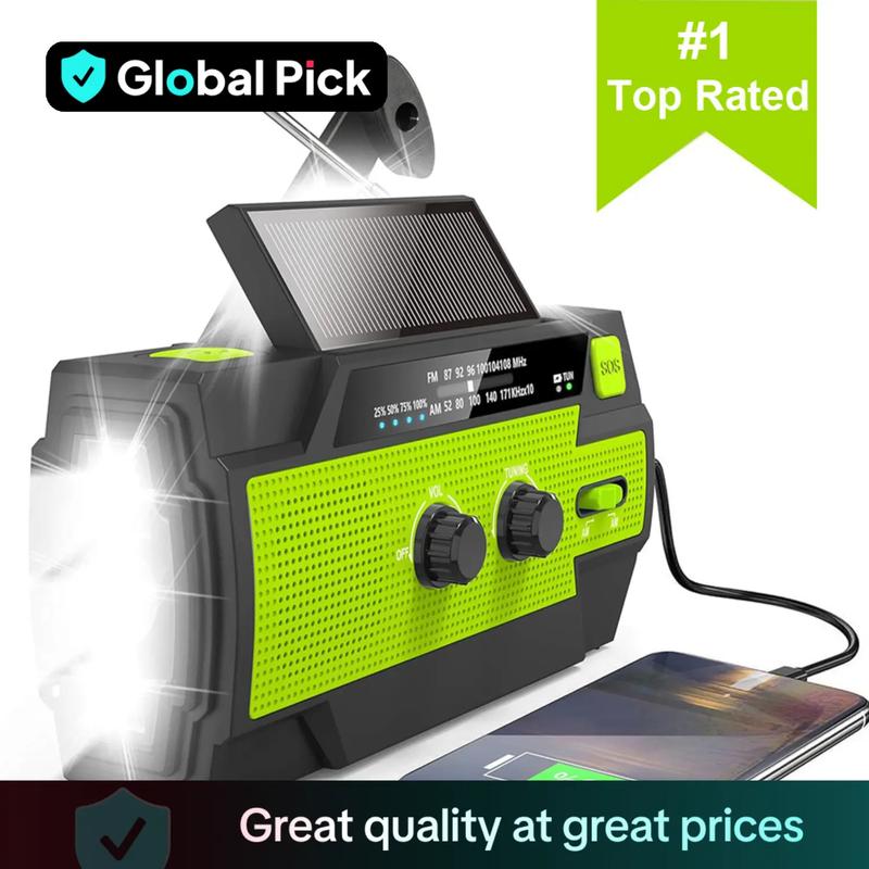 Multifunctional 4000mAh Emergency Crank Radio, Solar Powered Hand Crank Radio with Flashlight & Motion-sensor, Portable Rechargeable AM/FM Weather Radio for Home and Outdoor, Hand Crank Radio Original, Charging, Audio