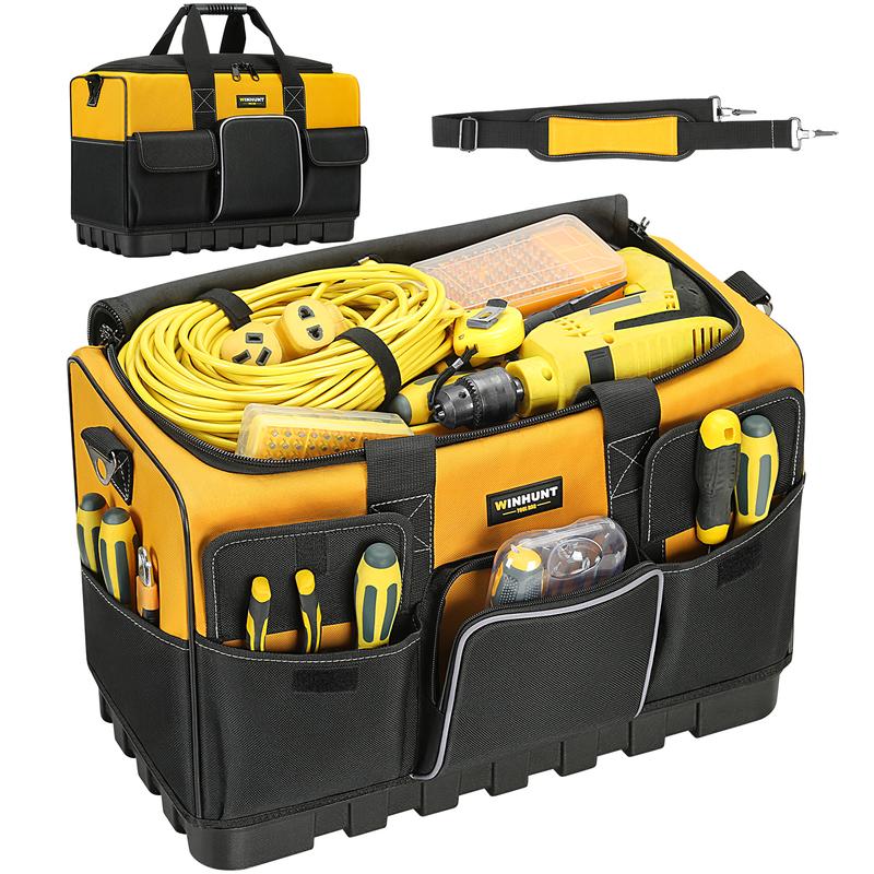 Tool Bag, 20-inch Tool Organisers, 600 Denier Large Tool Bag for Home DIY & Equipment Storage, Yellow and Black