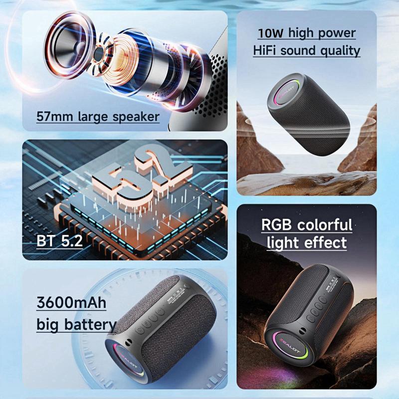 Portable Wireless Bluetooth-compatible Speaker, 15W Stereo Sound Speaker&super bass with RGB Light Effect, Waterproof Wireless Speaker for Home Outdoor Camping hiking cycling Halloween Gifts, Portable Speaker, Multifunctional Wireless Speaker