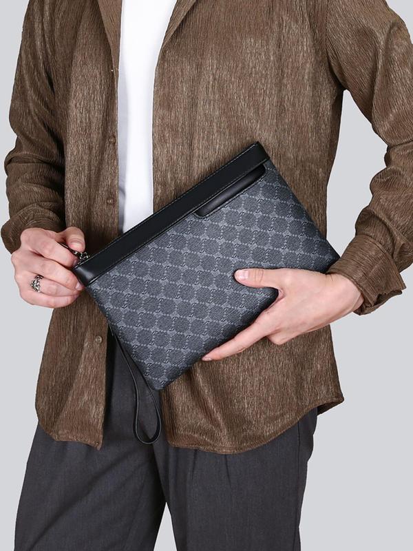 Men's Business All Over Print Zipper Clutch, Fashionable Pu Leather Envelope Clutch for Work & Daily Used, Casual Trendy Versatile High-quality Daily Commuting Bag, Girl Fashionable Shopping Bag