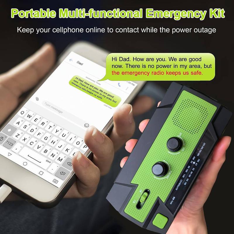 Multifunctional 4000mAh Emergency Crank Radio, Solar Powered Hand Crank Radio with Flashlight & Motion-sensor, Portable Rechargeable AM/FM Weather Radio for Home and Outdoor, Hand Crank Radio Original, Charging, Audio