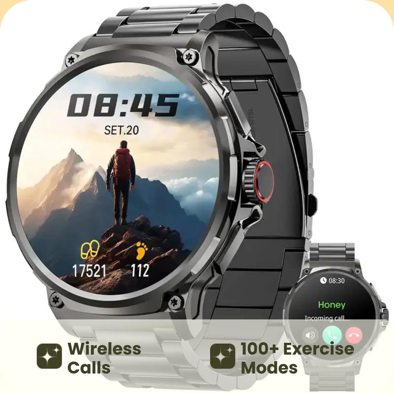 Smart Watches for Men(Answer/Make Call), Health Smart Watch, 1.85" Round Big Screen Fitness Tracker, Waterproof Fitness Watch for Android/iOS Phones