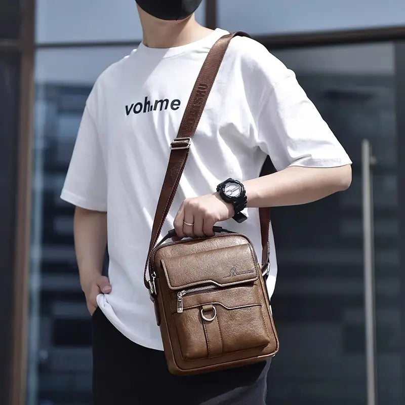 BlackFriday Men's Casual Shoulder Bag, Large Capacity Multifunctional PU Travel Crossbody Bag, Waterproof & Wear-Resistant, Versatile Fashion Bag