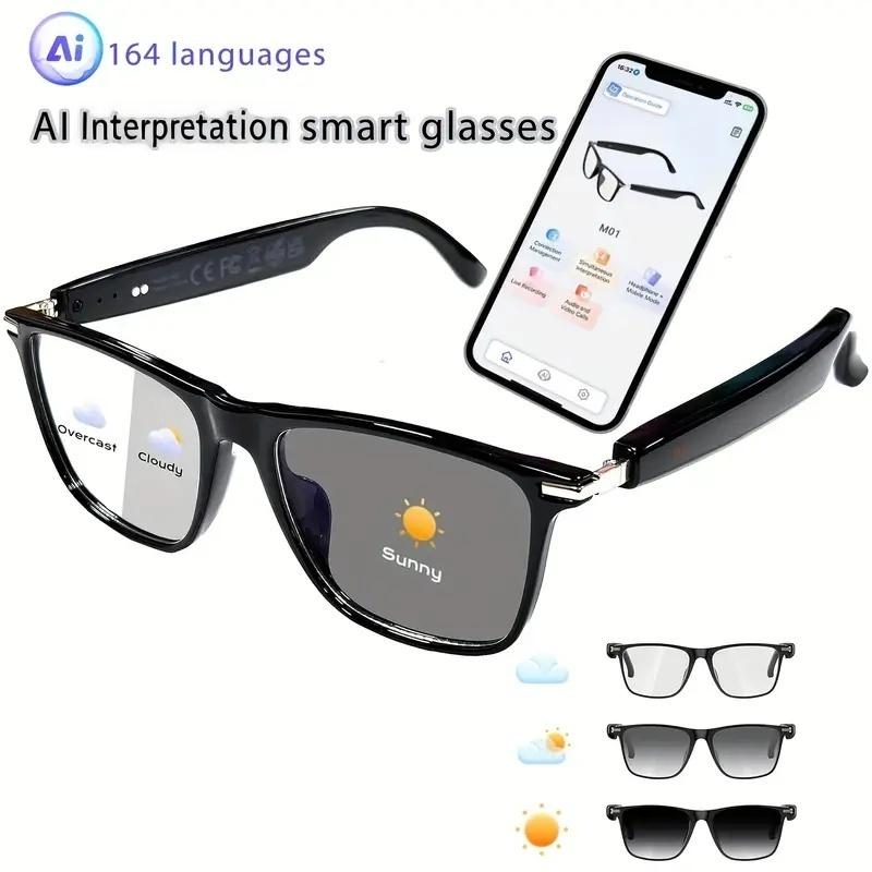 AI Smart Interpretation Glasses - 160 Languages Real-Time Translation | Built-in Chat GPT, HD Voice Calls & HIFI Music | Hands-Free Mic & Speaker | Color-Changing Lenses | Unisex for Daily Use, Sports & Fitness, Riding, Driving, Travel, Work, Study & More