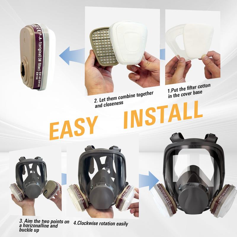 Reusable Respirators Pomerol Reusable Full Face Mask with Filter Cartridge - 17 /15 in 1 Multi-Function Dual Filter Cartridge Anti-Virus, Anti-Dust Pro Safety Protection Gas Mask for Painting, Carpentry, Construction,Grinding, Garage Security Protection